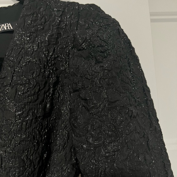 Zara puff sleeve textured weave dress with bow - Picture 8 of 10